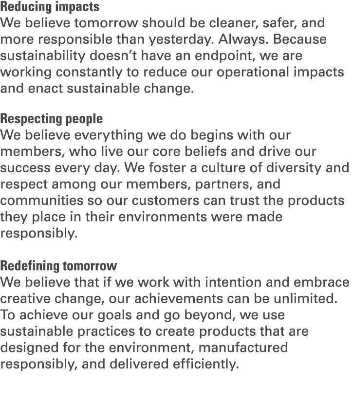 Reducing impacts We believe tomorrow should be cleaner, safer, and more responsible than yesterday. Always. Because s...