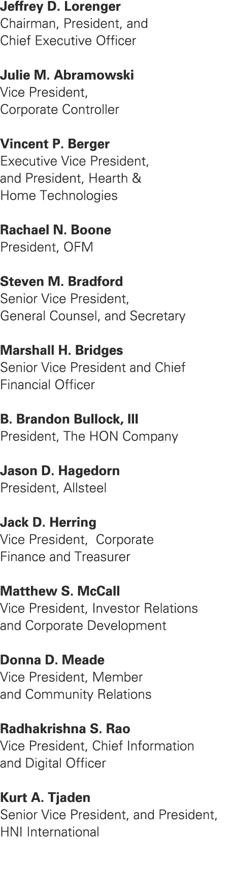 Jeffrey D. Lorenger Chairman, President, and Chief Executive Officer Julie M. Abramowski Vice President, Corporate Co...