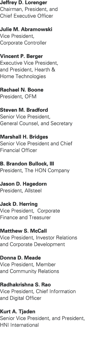 Jeffrey D. Lorenger Chairman, President, and Chief Executive Officer Julie M. Abramowski Vice President, Corporate Co...