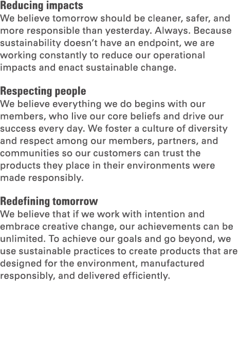 Reducing impacts We believe tomorrow should be cleaner, safer, and more responsible than yesterday. Always. Because s...